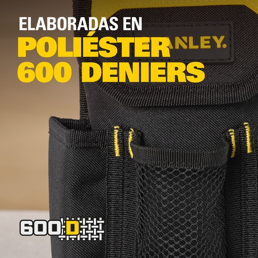 STANLEY STST509104LA graphics, black mesh and fabric with yellow accents, close-up front angle.