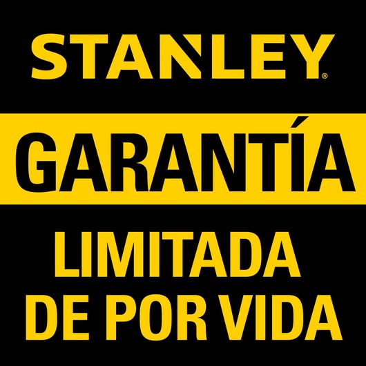 Stanley logo with text: Lifetime Limited Warranty in Spanish on black and yellow background.