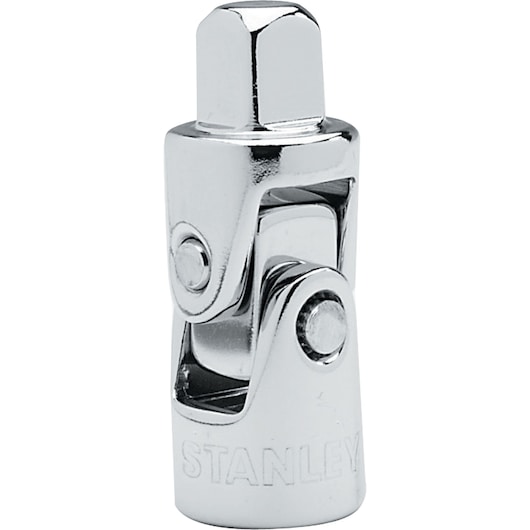 Stanley 4-86-211 shiny chrome universal joint socket tool, front angle, on white background.