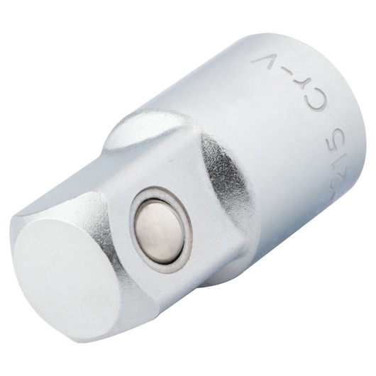 STANLEY 4-86-215 chrome socket adapter, close-up angle on white background.