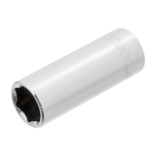 STANLEY 4-86-324 chrome socket, cylindrical tool, side angle, white background