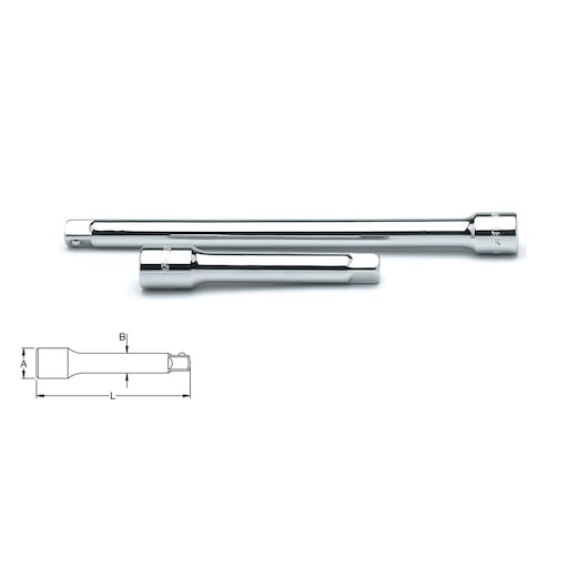 STANLEY 4-86-407 extension bar set shown side view, polished chrome finish, with technical diagram.