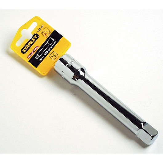 STANLEY 4-86-407 chrome socket extension 125mm 1/2 inch, tool category, angled photo on white background.