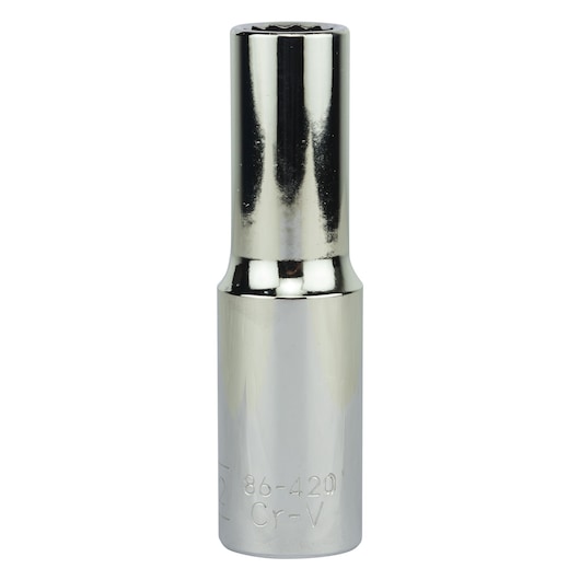 STANLEY 4-86-420 chrome deep socket tool, front angle on white background.