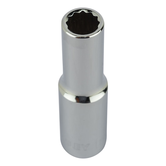 STANLEY 4-86-420 chrome deep socket, top angle, featuring twelve-point interior.