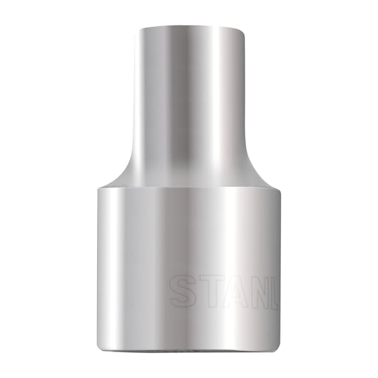 STANLEY 4-86-512 chrome socket adapter, cylindrical shape, front angle on white background.