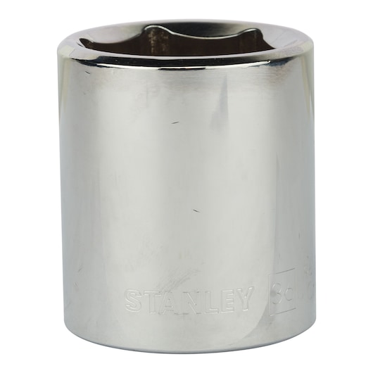 Stanley 4-86-536 chrome socket tool cylindrical front angle on white background