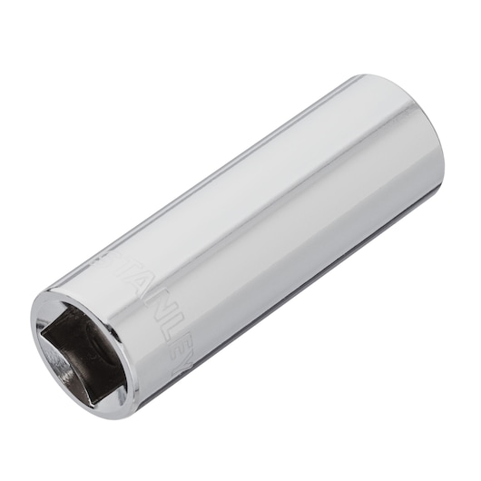 STANLEY 4-86-580 chrome deep socket, photography, angled view on white background.