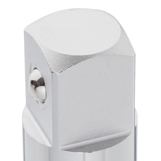 STANLEY 4-88-558 socket adapter close-up on white background, silver metal finish, visible ball detent.