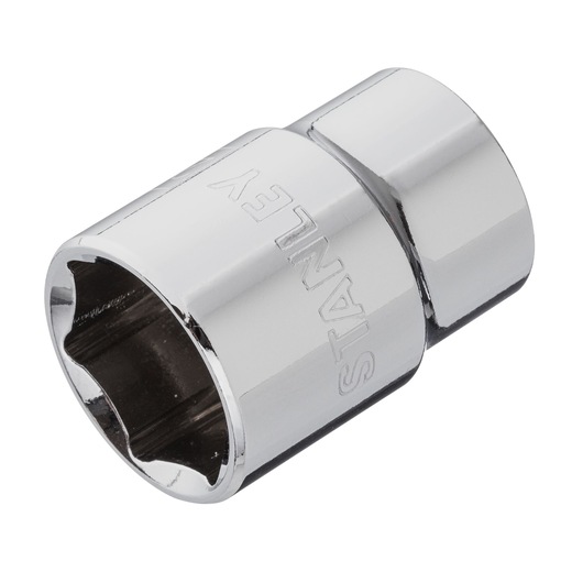 STANLEY 4-88-742 chrome socket, close-up angled view, polished finish, hexagonal interior, hand tool accessory.