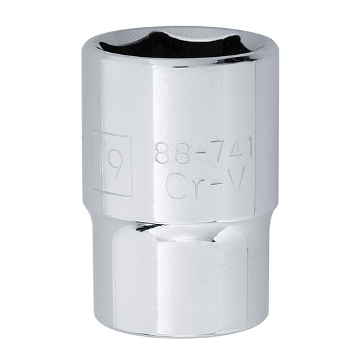 STANLEY 4-88-745 chrome socket, 19mm, shown upright on white background, tool accessory category.
