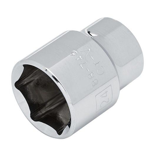 Stanley 4-88-746 socket tool, chrome finish, photography of front angle on white background.