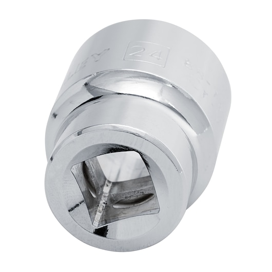 STANLEY 4-88-746 socket, chrome finish, close-up angle on white background, photography product.