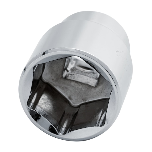STANLEY 4-88-750 chrome socket, front angle showing hex opening, hand tool accessory on white background.