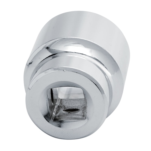 STANLEY 4-88-750 chrome socket adapter, tool accessory, front angle on white background.