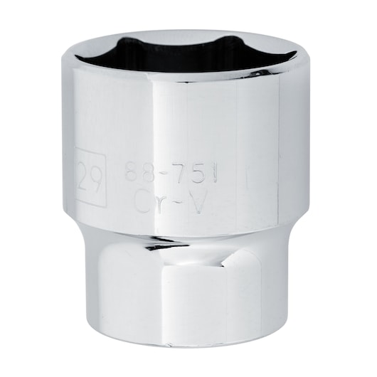 STANLEY 4-88-751 chrome socket, cylindrical tool, front angle, photography on white background.