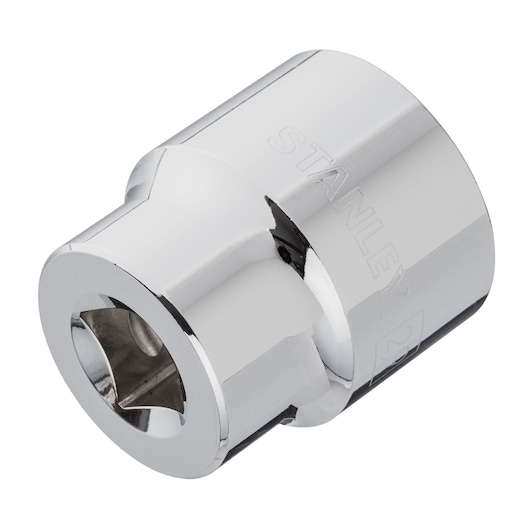 STANLEY 4-88-751 chrome socket, side angle, hex drive, reflective finish, tool accessory on white background.