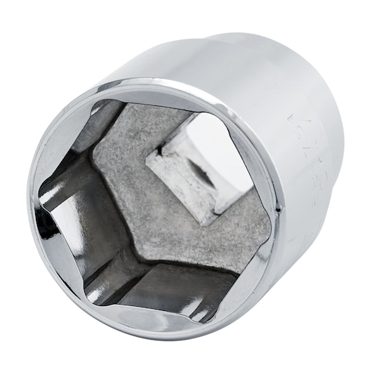 STANLEY 4-88-751 chrome socket, close-up angle, showing six-point interior and polished finish.