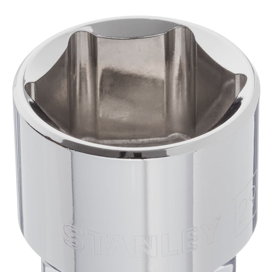 STANLEY 4-88-751 chrome socket, close-up angle, six-point design, polished finish, hand tool accessory.