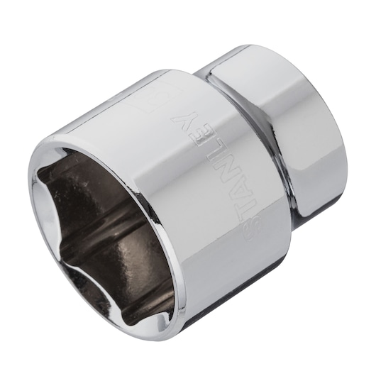 STANLEY 4-88-752 chrome socket, close-up angled view, tool accessory with polished finish.