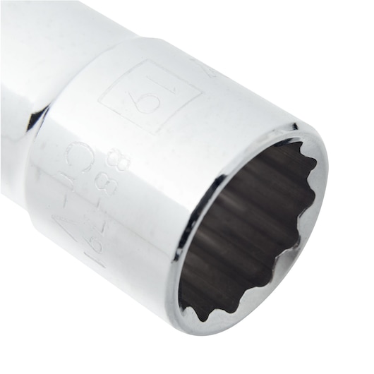 STANLEY 4-88-791 socket close-up, silver finish, showing interior grooves, angled on white background.
