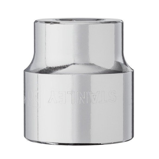 STANLEY 4-88-802 chrome socket, cylindrical hand tool, front angle on white background.