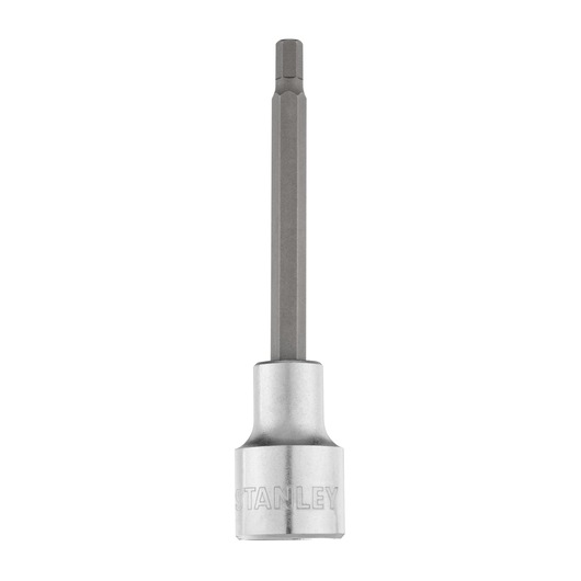 STANLEY 4-89-200 hex bit socket, silver and gray, vertical front angle, photography product category.