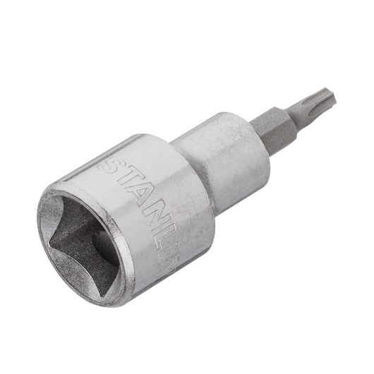 STANLEY 4-89-216 steel socket bit from side angle, engraved brand, photography on white background