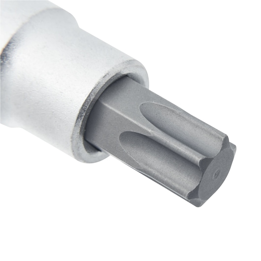 STANLEY 4-89-233 socket bit close-up, featuring a gray metal star-shaped Torx head, white background.