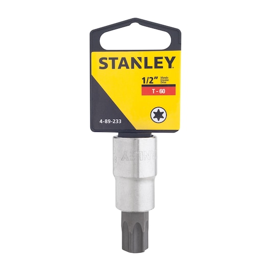 Stanley 4-89-233 T-60 Torx socket, 1/2 inch drive, silver finish, front view on white background.