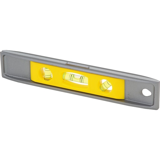 STANLEY 42-465 yellow and gray torpedo level, front angle on white background.