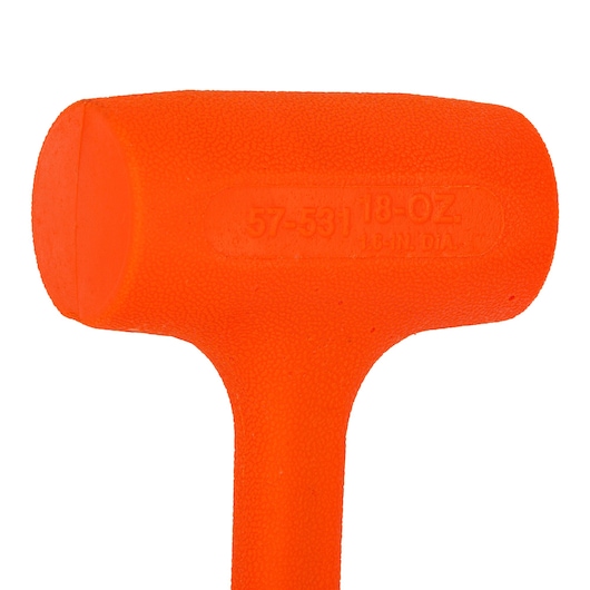 Stanley 57-531 orange dead blow hammer, photography, side view on white background.