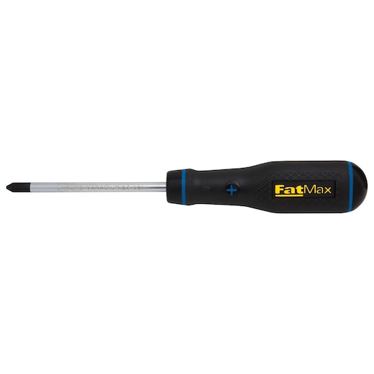 Stanley FatMax Phillips screwdriver, black and blue handle, product side angle on white background