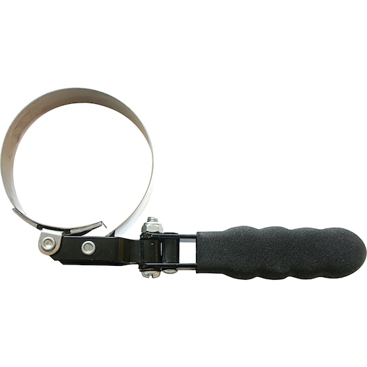 STANLEY 78-229 oil filter wrench with black ergonomic handle, side view, on white background.