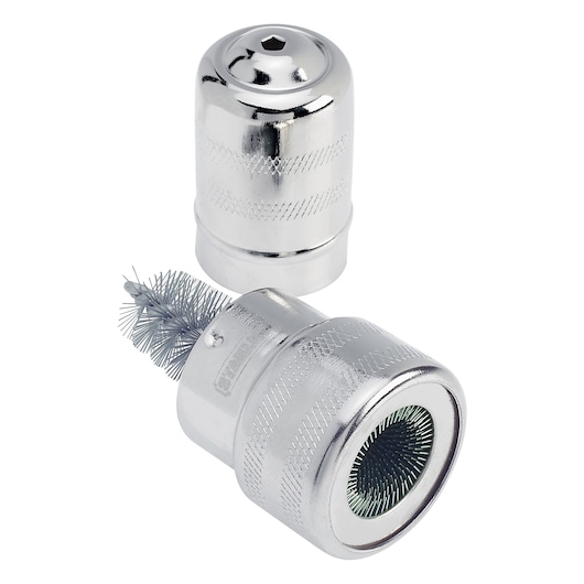 STANLEY 79-047 pipe cleaning brush, metallic, cylindrical, shown with white background angle.