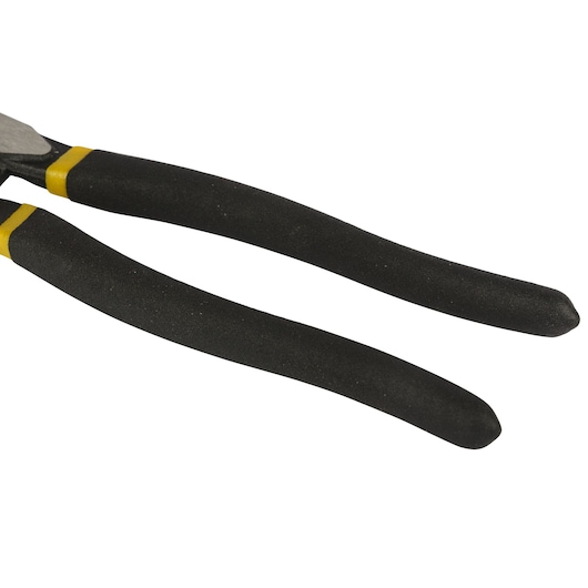 STANLEY 84-258LA pliers black handles with yellow bands, side view, photography of hand tool