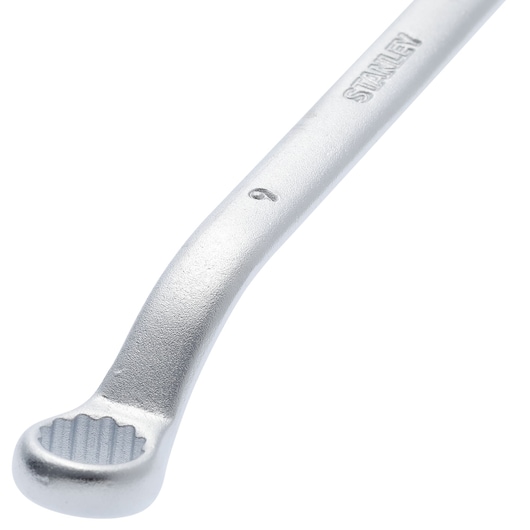 STANLEY 86-127 silver tire lever tool, close-up on textured tip, product photography on white background.