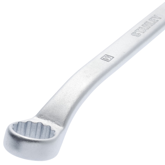 Photo of STANLEY 86-141 box end wrench, silver finish, angled view on white background.