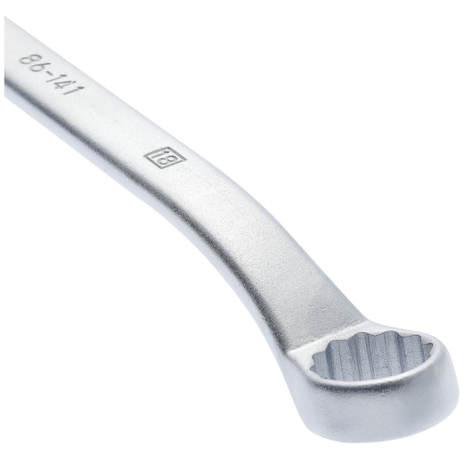 STANLEY 86-141 box end wrench, silver finish, angled view on white background.