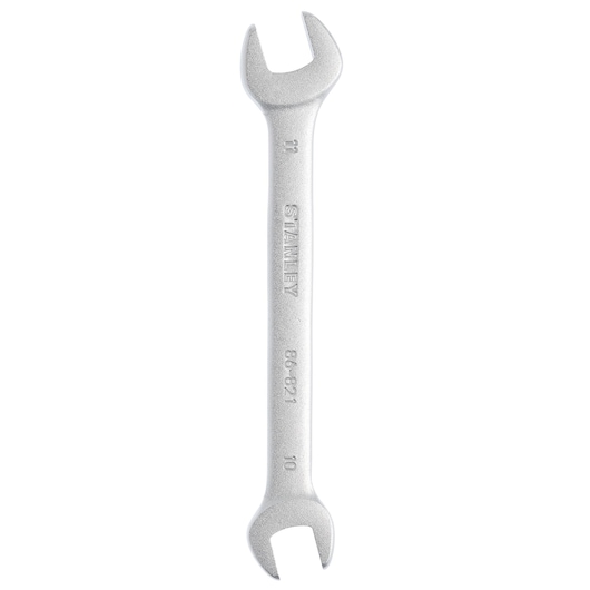 STANLEY 86-821 double open-end wrench, silver, front angle on white background.