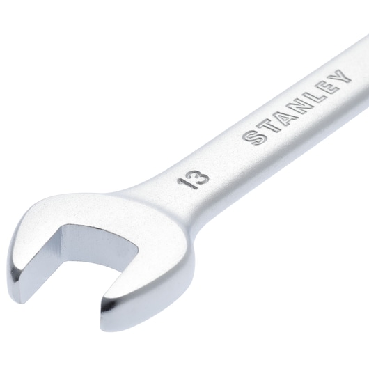 Stanley 86-823 open-end wrench, silver, size 13, product photography on white background.