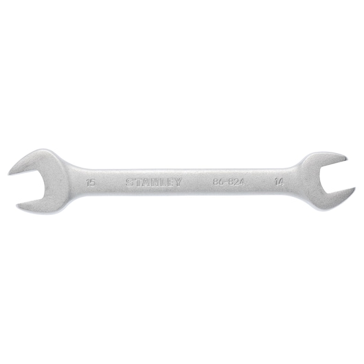 Photo of STANLEY 86-824 double open-end wrench, silver, showing both ends on a white background.