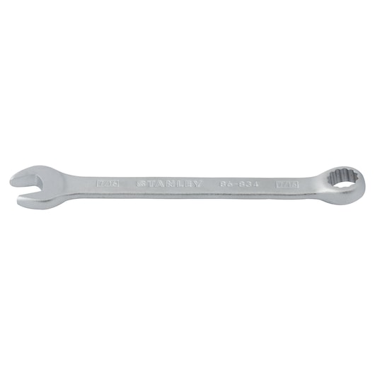 STANLEY 86-834 combination wrench, silver, front angle, 7/16 inch size.