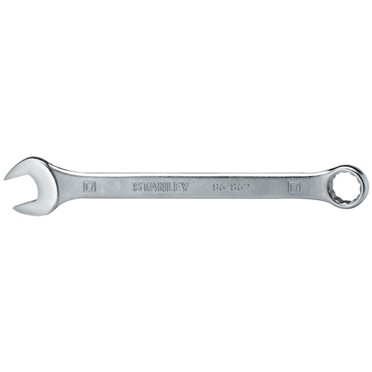 STANLEY 4-86-862 combination wrench, silver finish, 17mm, product photo on white background.