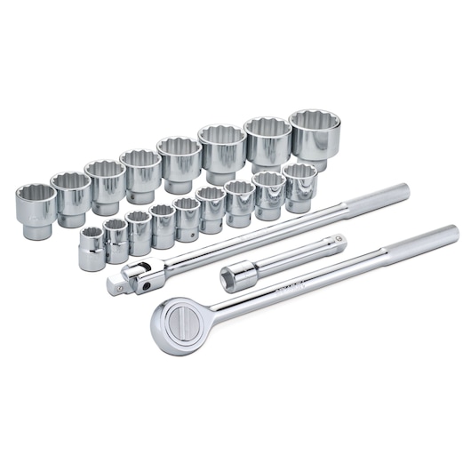 Juego de Dados/Cubos 12 Pts. Mando 3/4" 21 Piezas en Pulgadas