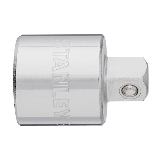 STANLEY 88-908 chrome socket adapter, photography, side angle on white background.