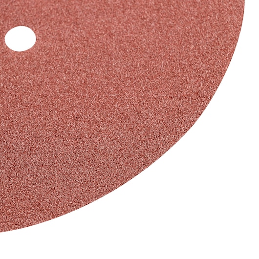 STANLEY STA0080WS round red sandpaper disc, photography, close-up angle on white background.