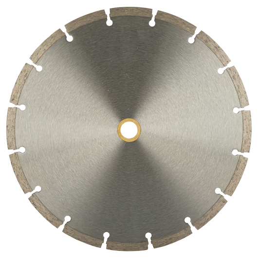 STANLEY STA47902L segmented diamond saw blade, silver, front view, circular with notched edges.