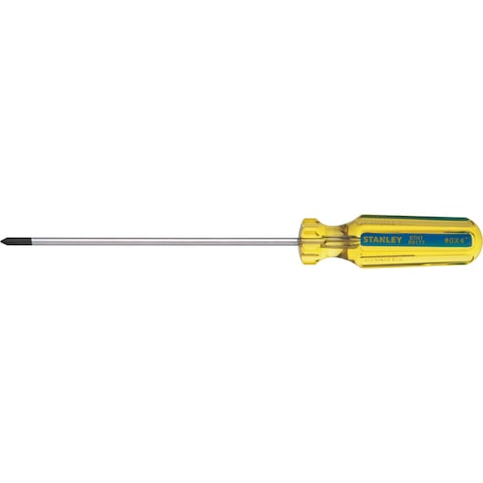 STANLEY STHT69177 Phillips screwdriver with yellow handle, side angle on white background.