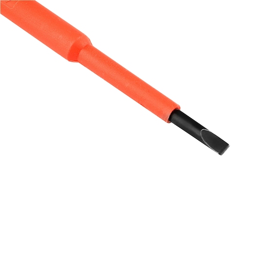 STANLEY STMT60164-LA insulated flathead screwdriver, orange handle, product photography, angled on white background.